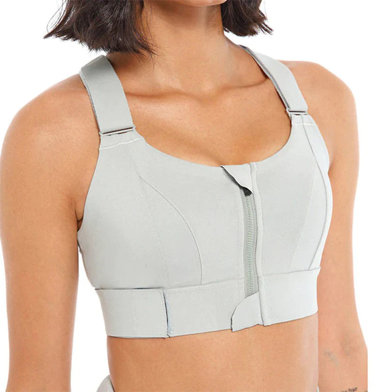 Stylish Plus Size Women's Sports Bra with Front Zipper - Adjustable Strap Shockproof Yoga Crop Top for Gym Fitness