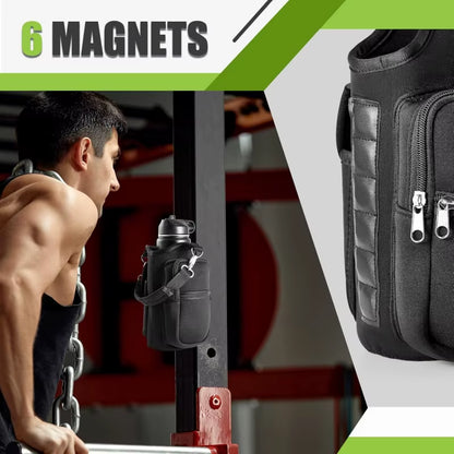 Revolutionary Magnetic Water Bottle Holder - Convenient Carrier Bag with Phone Pocket and 6 Strong Magnets for All Your Fitness Needs