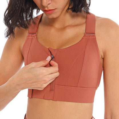 Stylish Plus Size Women's Sports Bra with Front Zipper - Adjustable Strap Shockproof Yoga Crop Top for Gym Fitness