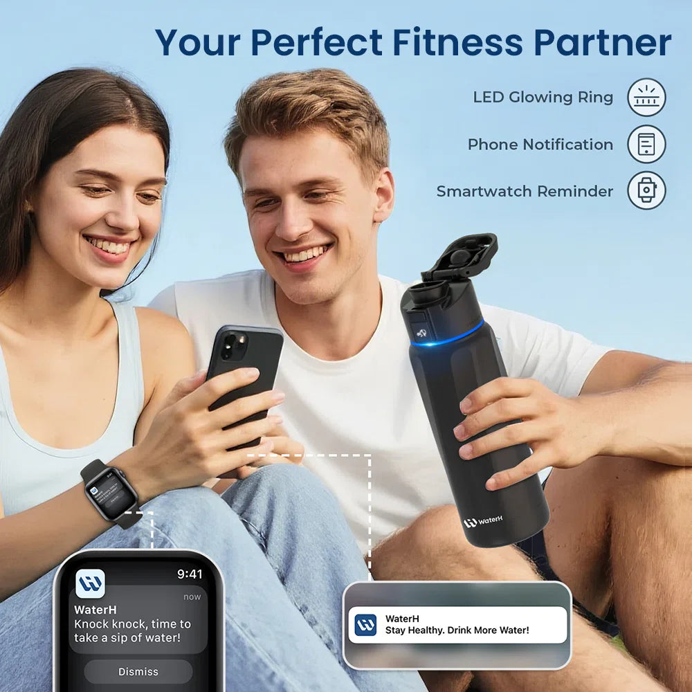 Stay Hydrated in Style: The WaterH Boost Smart Water Bottle - 32 Oz with Hydration Tracking App & Insulation