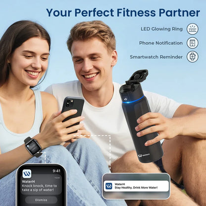 Stay Hydrated in Style: The WaterH Boost Smart Water Bottle - 32 Oz with Hydration Tracking App & Insulation