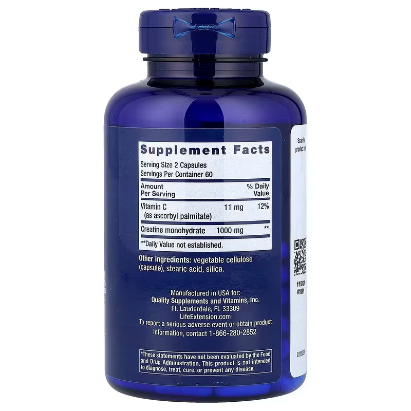 Life Extension Creatine Capsules - Boost Strength & Lean Muscle, Enhance Endurance - Non-GMO & Gluten-Free - 120 Count