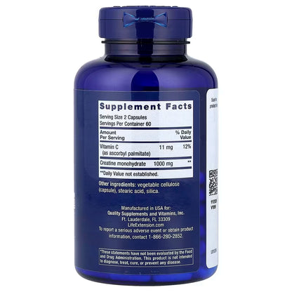 Life Extension Creatine Capsules - Boost Strength & Lean Muscle, Enhance Endurance - Non-GMO & Gluten-Free - 120 Count