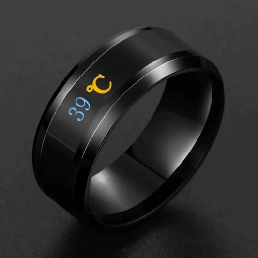 Stylish Smart Temperature Ring - Real-Time Body Temperature Monitoring in Stainless Steel