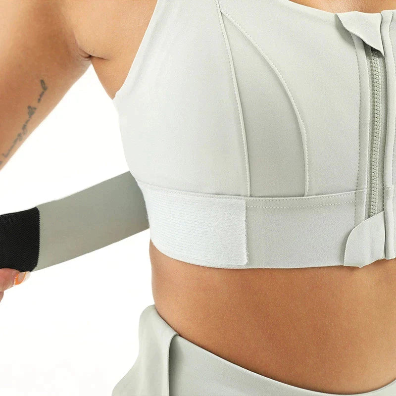 Stylish Plus Size Women's Sports Bra with Front Zipper - Adjustable Strap Shockproof Yoga Crop Top for Gym Fitness