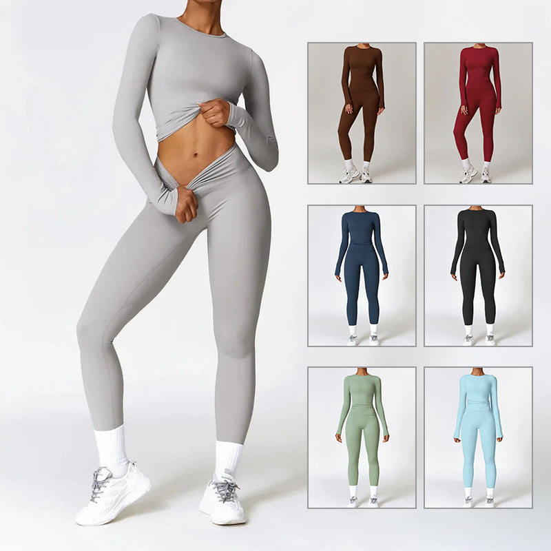 Stylish Quick-Drying Yoga Set - Long Sleeve Top & High Waist Leggings for Ultimate Comfort and Performance