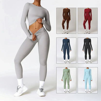 Stylish Quick-Drying Yoga Set - Long Sleeve Top & High Waist Leggings for Ultimate Comfort and Performance