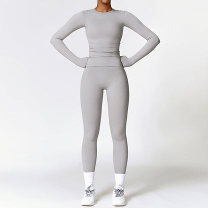 Stylish Quick-Drying Yoga Set - Long Sleeve Top & High Waist Leggings for Ultimate Comfort and Performance
