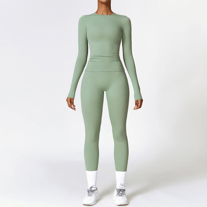 Stylish Quick-Drying Yoga Set - Long Sleeve Top & High Waist Leggings for Ultimate Comfort and Performance