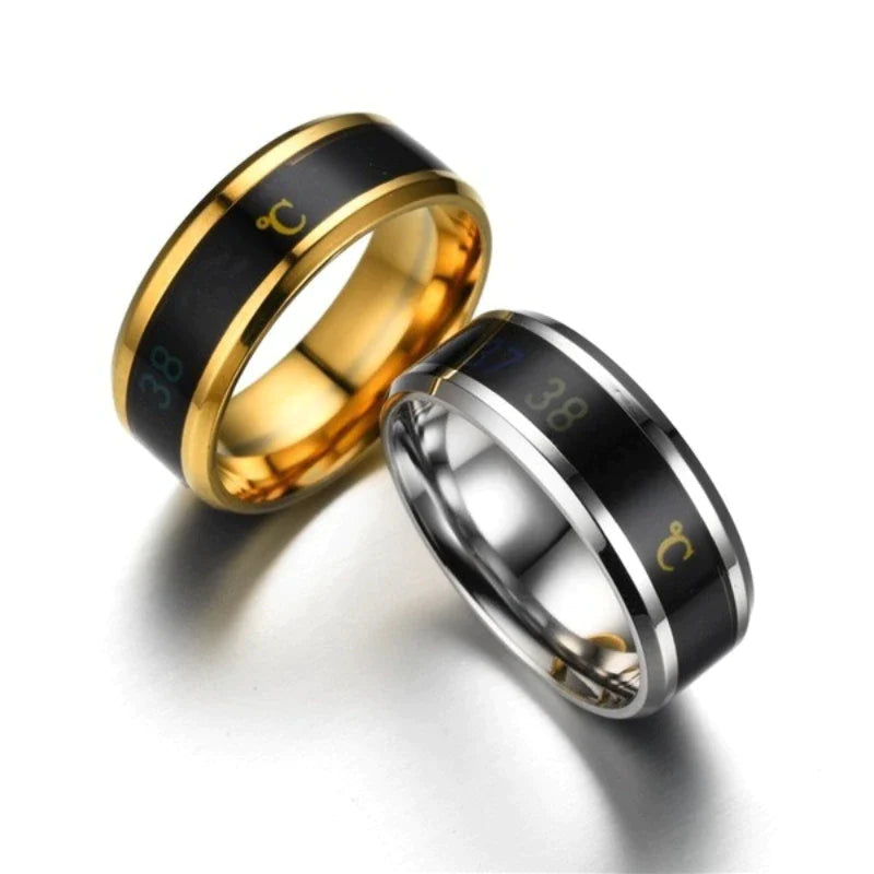 Stylish Smart Temperature Ring - Real-Time Body Temperature Monitoring in Stainless Steel