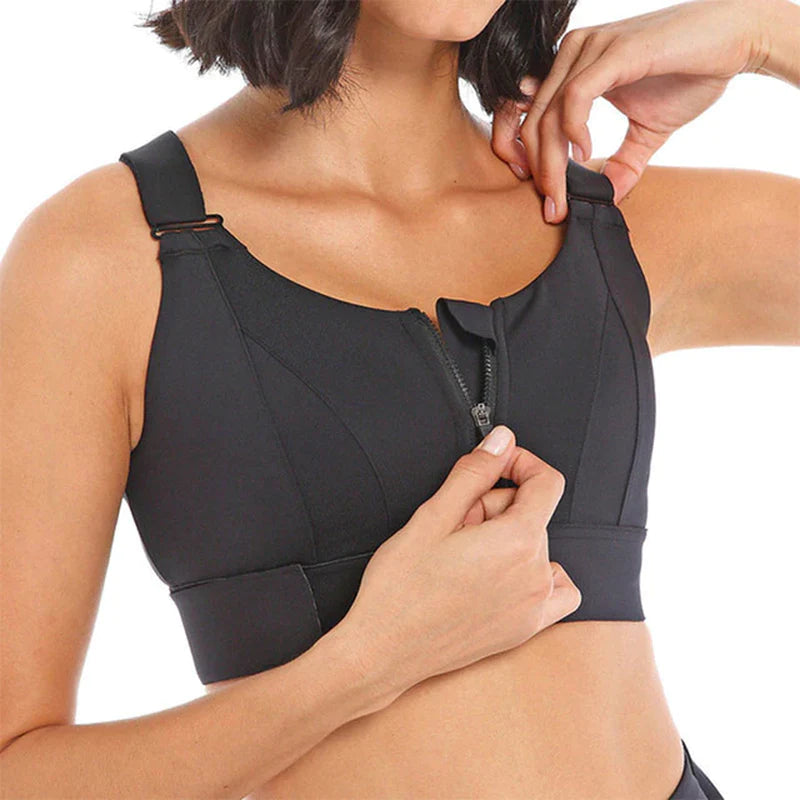 Stylish Plus Size Women's Sports Bra with Front Zipper - Adjustable Strap Shockproof Yoga Crop Top for Gym Fitness