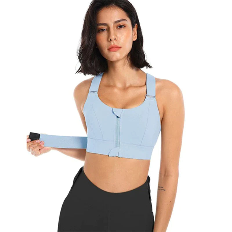 Stylish Plus Size Women's Sports Bra with Front Zipper - Adjustable Strap Shockproof Yoga Crop Top for Gym Fitness