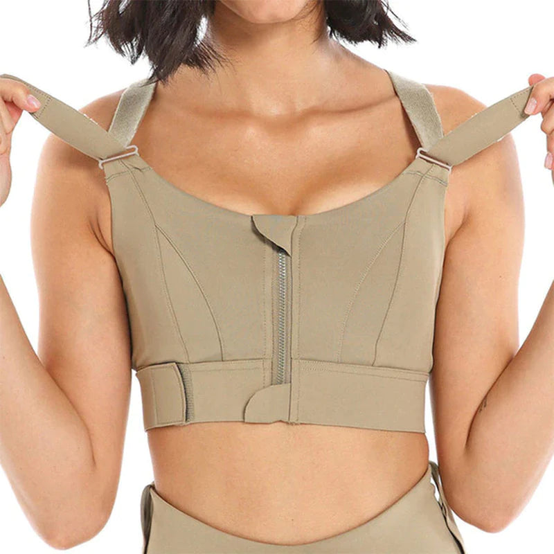 Stylish Plus Size Women's Sports Bra with Front Zipper - Adjustable Strap Shockproof Yoga Crop Top for Gym Fitness