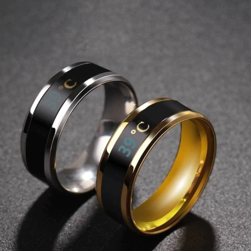 Stylish Smart Temperature Ring - Real-Time Body Temperature Monitoring in Stainless Steel