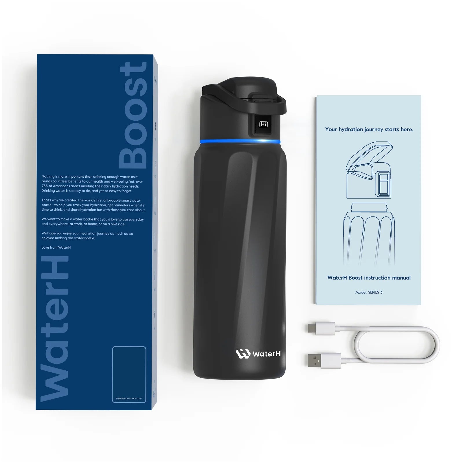 Stay Hydrated in Style: The WaterH Boost Smart Water Bottle - 32 Oz with Hydration Tracking App & Insulation