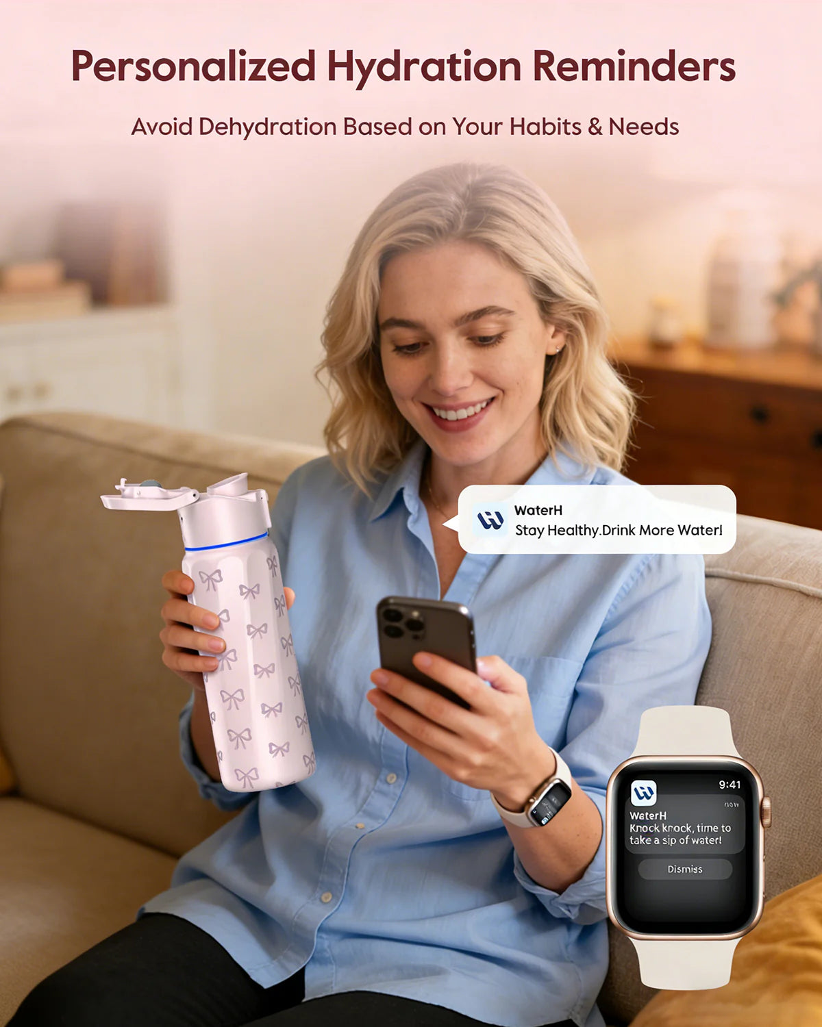 Stay Hydrated in Style: The WaterH Boost Smart Water Bottle - 32 Oz with Hydration Tracking App & Insulation