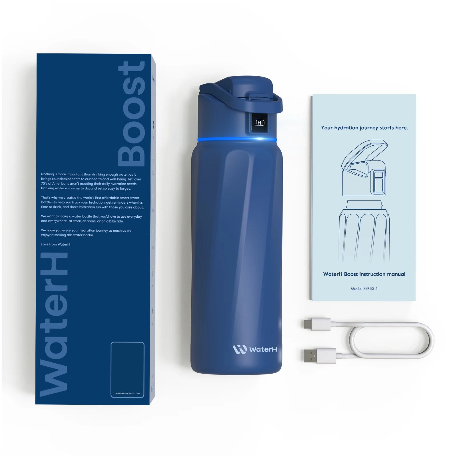 Stay Hydrated in Style: The WaterH Boost Smart Water Bottle - 32 Oz with Hydration Tracking App & Insulation