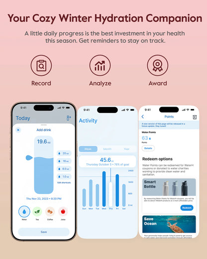 Stay Hydrated in Style: The WaterH Boost Smart Water Bottle - 32 Oz with Hydration Tracking App & Insulation