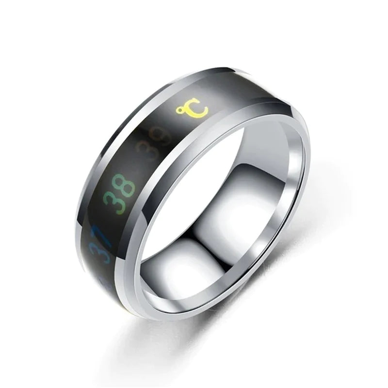 Stylish Smart Temperature Ring - Real-Time Body Temperature Monitoring in Stainless Steel