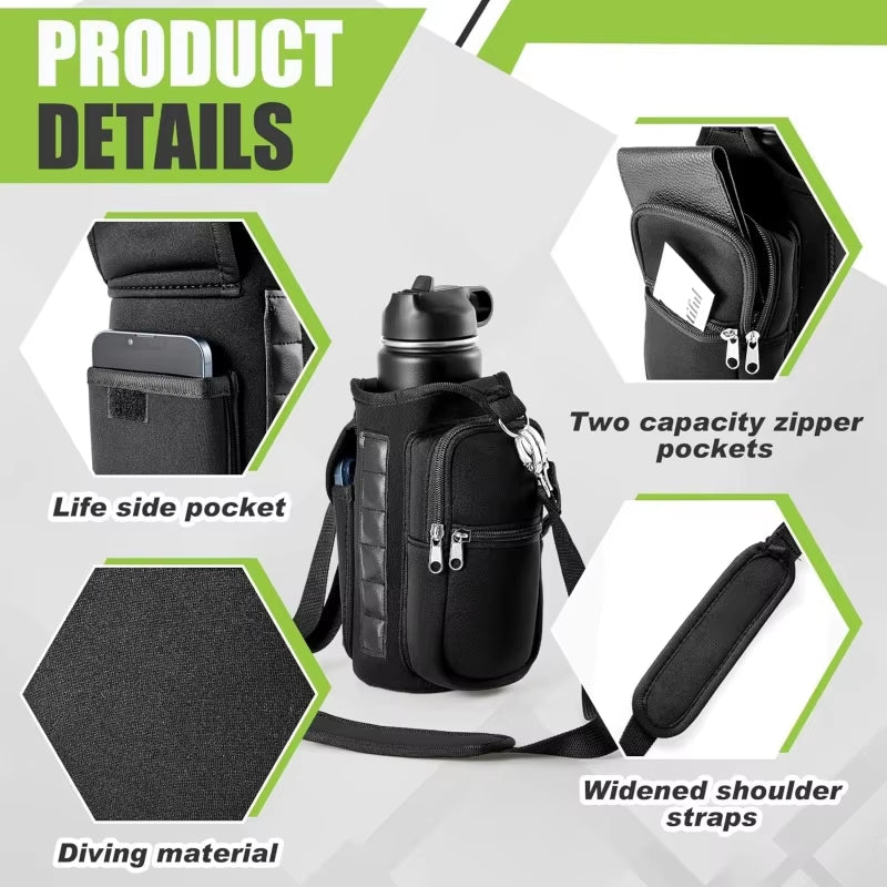 Revolutionary Magnetic Water Bottle Holder - Convenient Carrier Bag with Phone Pocket and 6 Strong Magnets for All Your Fitness Needs
